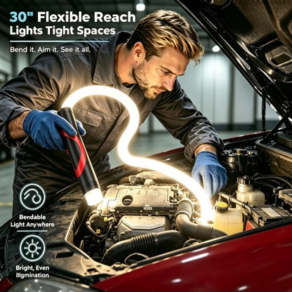 Flexible LED Light Stick 30 Inches, Rechargeable Bendable Work Light with 3 Adjustable Brightness Modes, High Lumen for Automotive Repairs Under Vehicle Hood, Workshop Tight Space and Outdoor Task Lighting,Back To School Use.lumens light