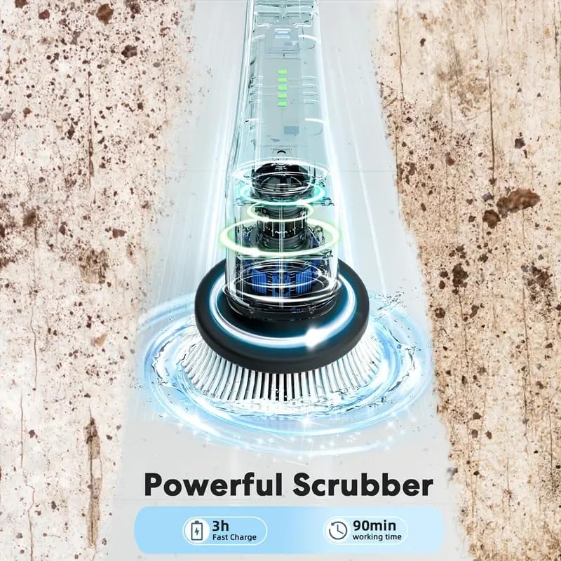Electric Spin Scrubber, Cordless Shower Scrubber, IPX7 Waterproof Power Scrubber with 9 Replaceable Brush Heads, 5 Speed Electric Cleaning Brush, Extendable Handle for Bathroom, Tile, Tub, Floor, Kitchen Cleaning