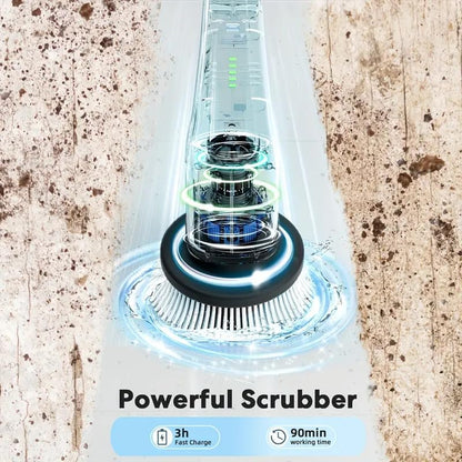 Electric Spin Scrubber, Cordless Shower Scrubber, IPX7 Waterproof Power Scrubber with 9 Replaceable Brush Heads, 5 Speed Electric Cleaning Brush, Extendable Handle for Bathroom, Tile, Tub, Floor, Kitchen Cleaning