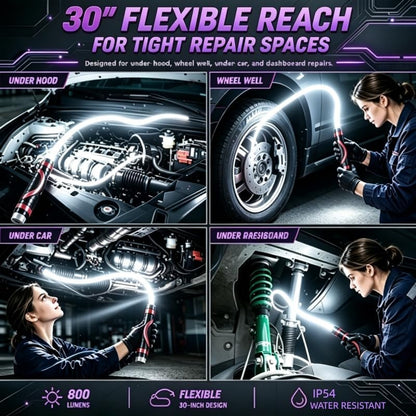 Flexible LED Light Stick 30 Inches, Rechargeable Bendable Work Light with 3 Adjustable Brightness Modes, High Lumen for Automotive Repairs Under Vehicle Hood, Workshop Tight Space and Outdoor Task Lighting,Back To School Use.lumens light