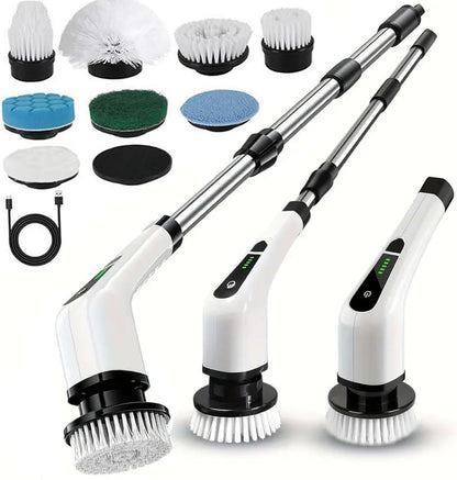 Electric Spin Scrubber, Cordless Shower Scrubber, IPX7 Waterproof Power Scrubber with 9 Replaceable Brush Heads, 5 Speed Electric Cleaning Brush, Extendable Handle for Bathroom, Tile, Tub, Floor, Kitchen Cleaning