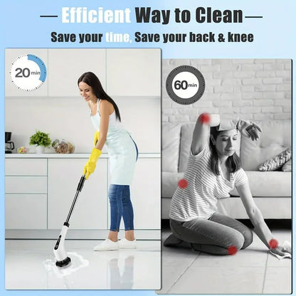 Electric Spin Scrubber, Cordless Shower Scrubber, IPX7 Waterproof Power Scrubber with 9 Replaceable Brush Heads, 5 Speed Electric Cleaning Brush, Extendable Handle for Bathroom, Tile, Tub, Floor, Kitchen Cleaning