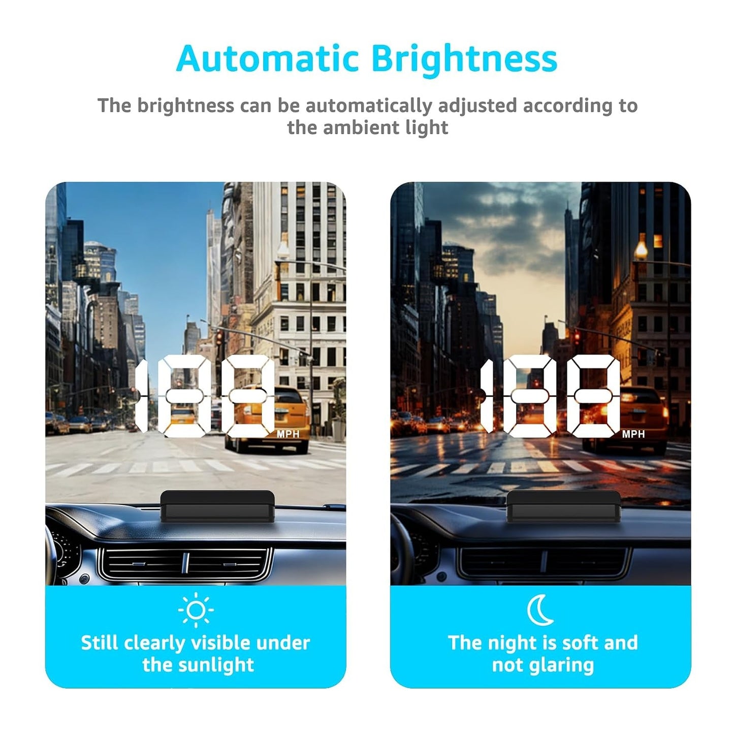 GPS HUD Speedometer for Cars – Large MPH Display, Auto Brightness, USB Plug & Play, Green/White, Driving, Auto Accessories