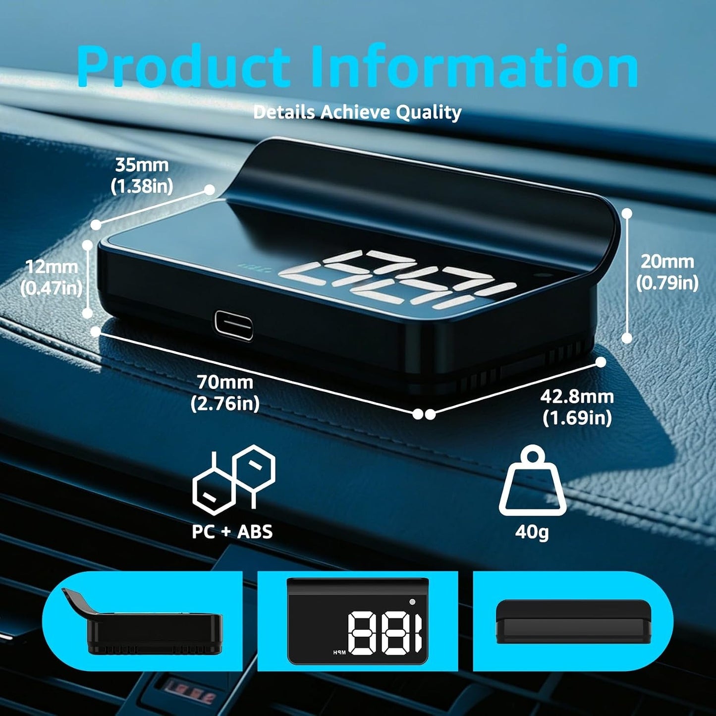 GPS HUD Speedometer for Cars – Large MPH Display, Auto Brightness, USB Plug & Play, Green/White, Driving, Auto Accessories