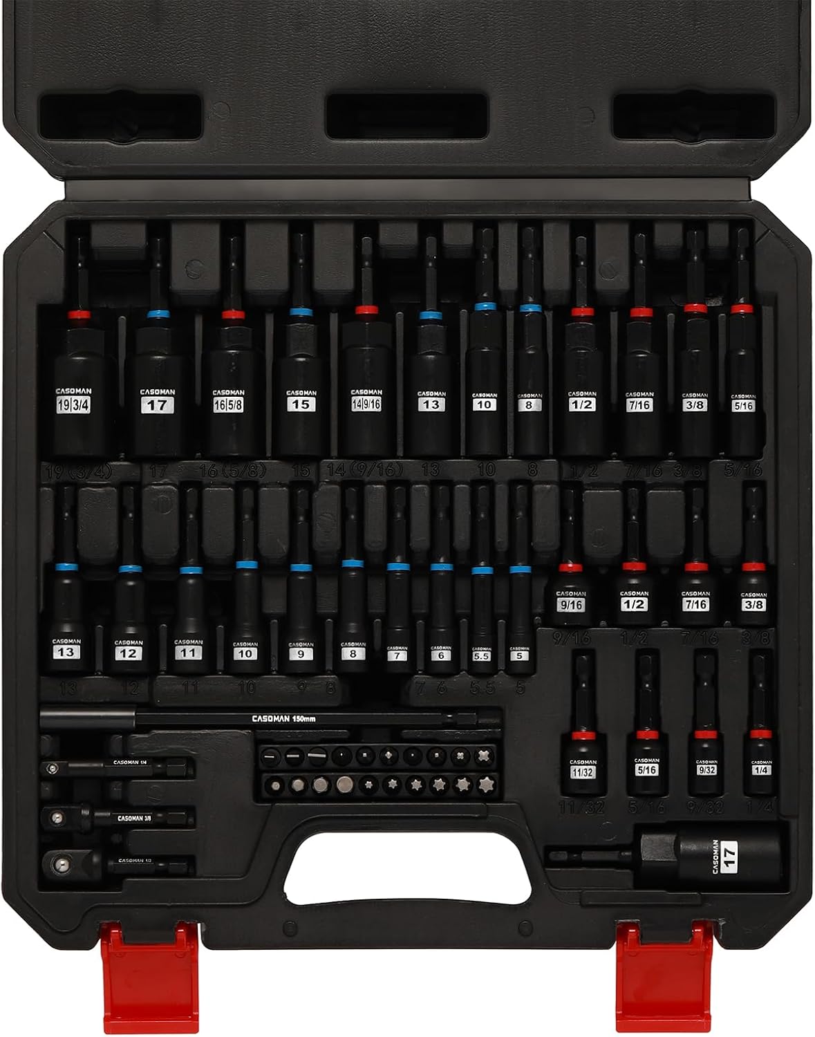 55-Piece Magnetic Nut Driver Set with Magnetic Screwdriver Bits for Impact Drill - Deep, Shallow, Metric/SAE, Bit Extension Bar, Socket Adapters, Wing Nut Driver, Tool Box - Manufacturer Warranty, Father's Day Gift