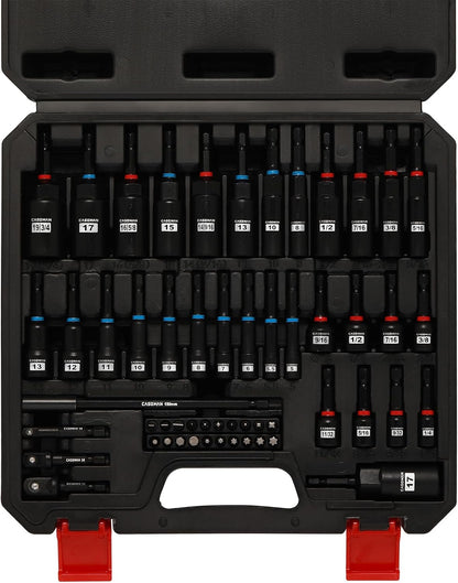 55-Piece Magnetic Nut Driver Set with Magnetic Screwdriver Bits for Impact Drill - Deep, Shallow, Metric/SAE, Bit Extension Bar, Socket Adapters, Wing Nut Driver, Tool Box - Manufacturer Warranty, Father's Day Gift