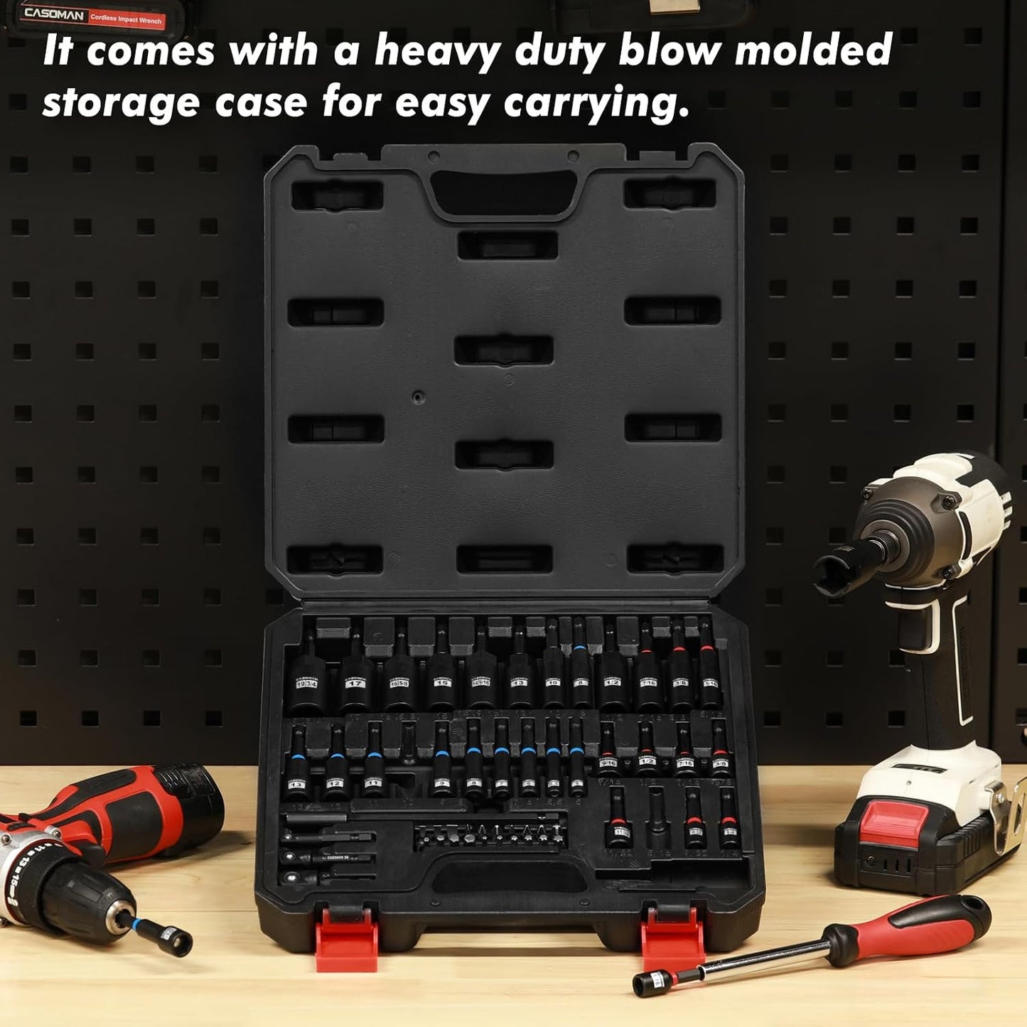 55-Piece Magnetic Nut Driver Set with Magnetic Screwdriver Bits for Impact Drill - Deep, Shallow, Metric/SAE, Bit Extension Bar, Socket Adapters, Wing Nut Driver, Tool Box - Manufacturer Warranty, Father's Day Gift