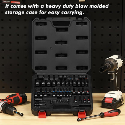 55-Piece Magnetic Nut Driver Set with Magnetic Screwdriver Bits for Impact Drill - Deep, Shallow, Metric/SAE, Bit Extension Bar, Socket Adapters, Wing Nut Driver, Tool Box - Manufacturer Warranty, Father's Day Gift