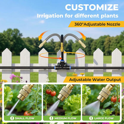 Automatic Drip Irrigation System - 50FT Length, 12 Adjustable Copper Nozzles - Watering Kit for Garden, Lawn, Potted Plants