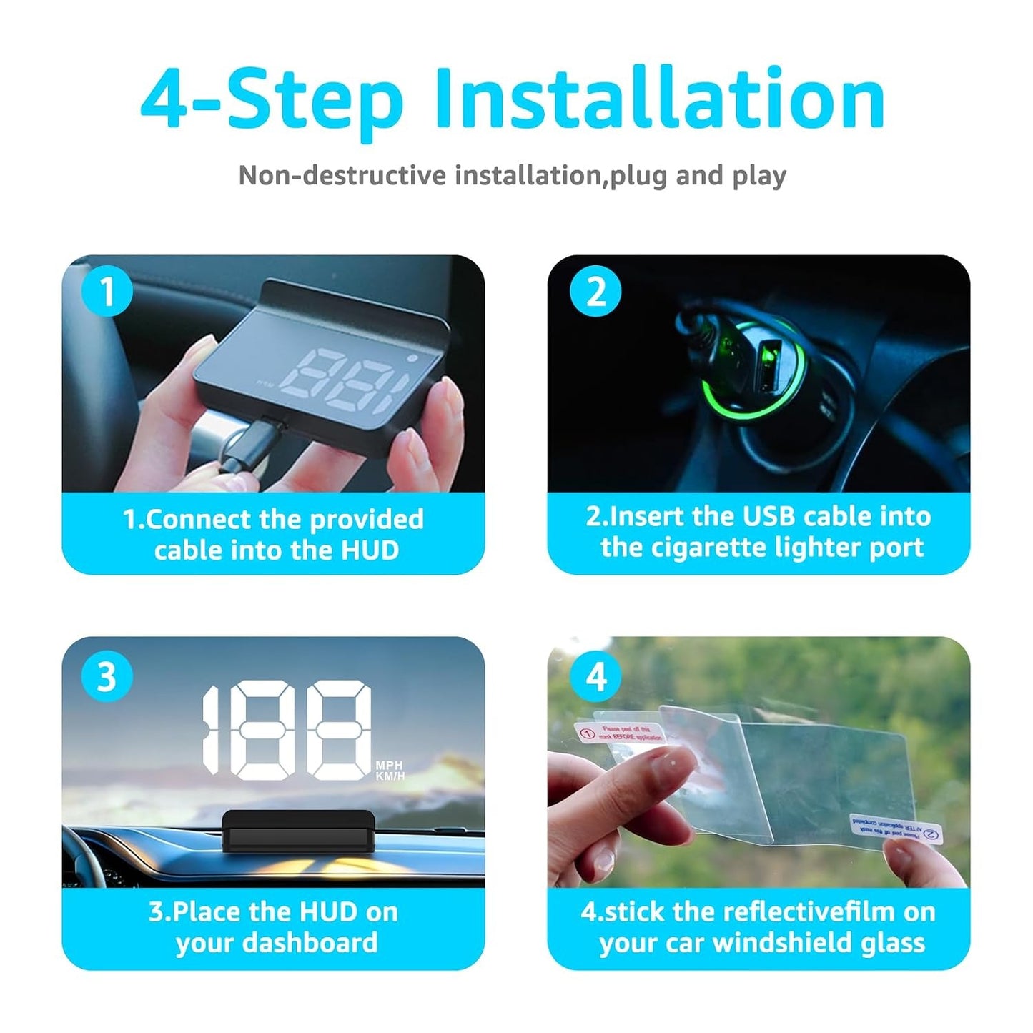 GPS HUD Speedometer for Cars – Large MPH Display, Auto Brightness, USB Plug & Play, Green/White, Driving, Auto Accessories