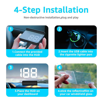 GPS HUD Speedometer for Cars – Large MPH Display, Auto Brightness, USB Plug & Play, Green/White, Driving, Auto Accessories