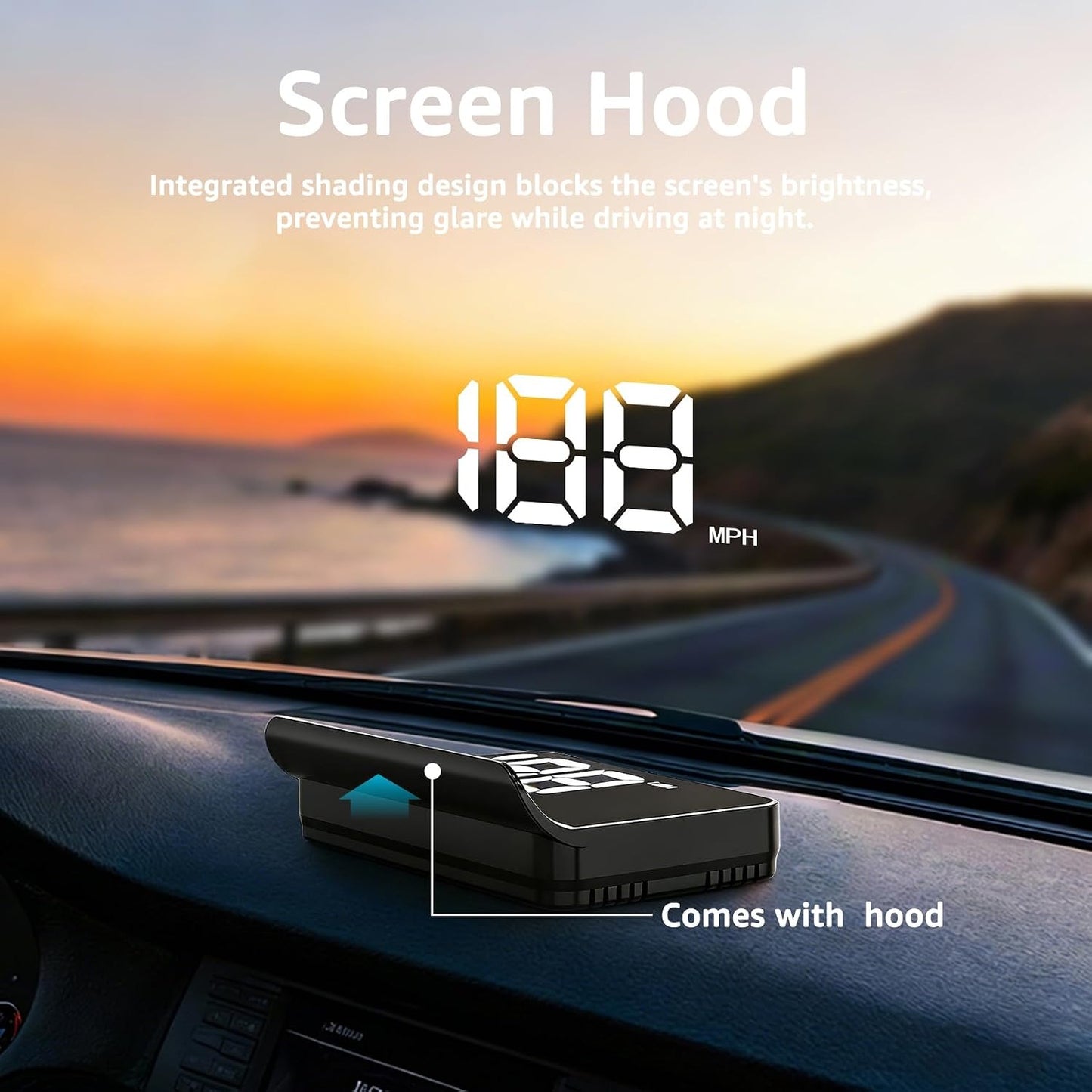 GPS HUD Speedometer for Cars – Large MPH Display, Auto Brightness, USB Plug & Play, Green/White, Driving, Auto Accessories