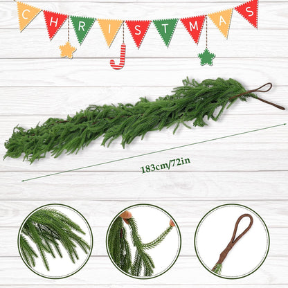 2 Pcs 6 FT Artificial Cedar Garlands, Real Touch Winter Cedar Cypress Garland, Gradient Green Artificial Greenery Pine Garland for Table, Mantle, Wall, Indoor, Outdoor Christmas Decoration