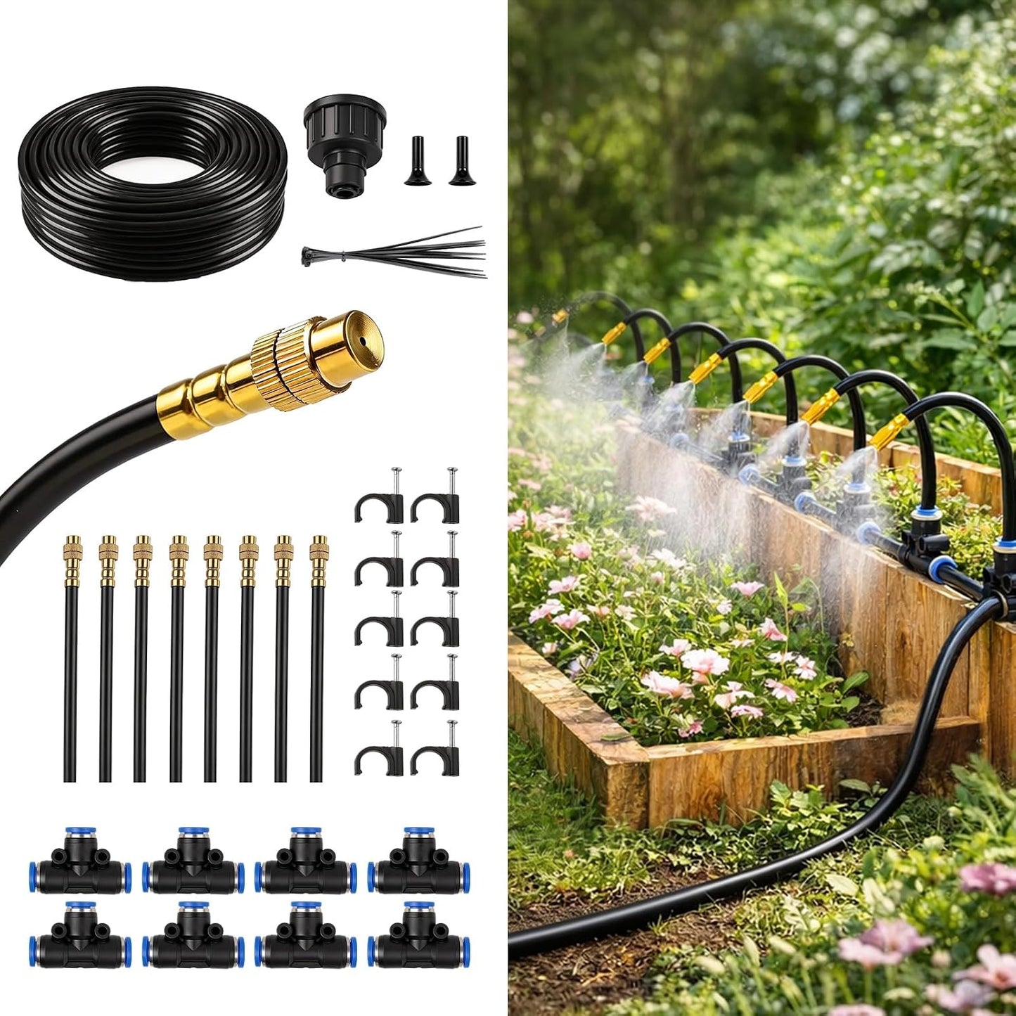 Automatic Drip Irrigation System - 50FT Length, 12 Adjustable Copper Nozzles - Watering Kit for Garden, Lawn, Potted Plants