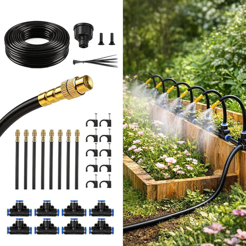 Automatic Drip Irrigation System - 50FT Length, 12 Adjustable Copper Nozzles - Watering Kit for Garden, Lawn, Potted Plants