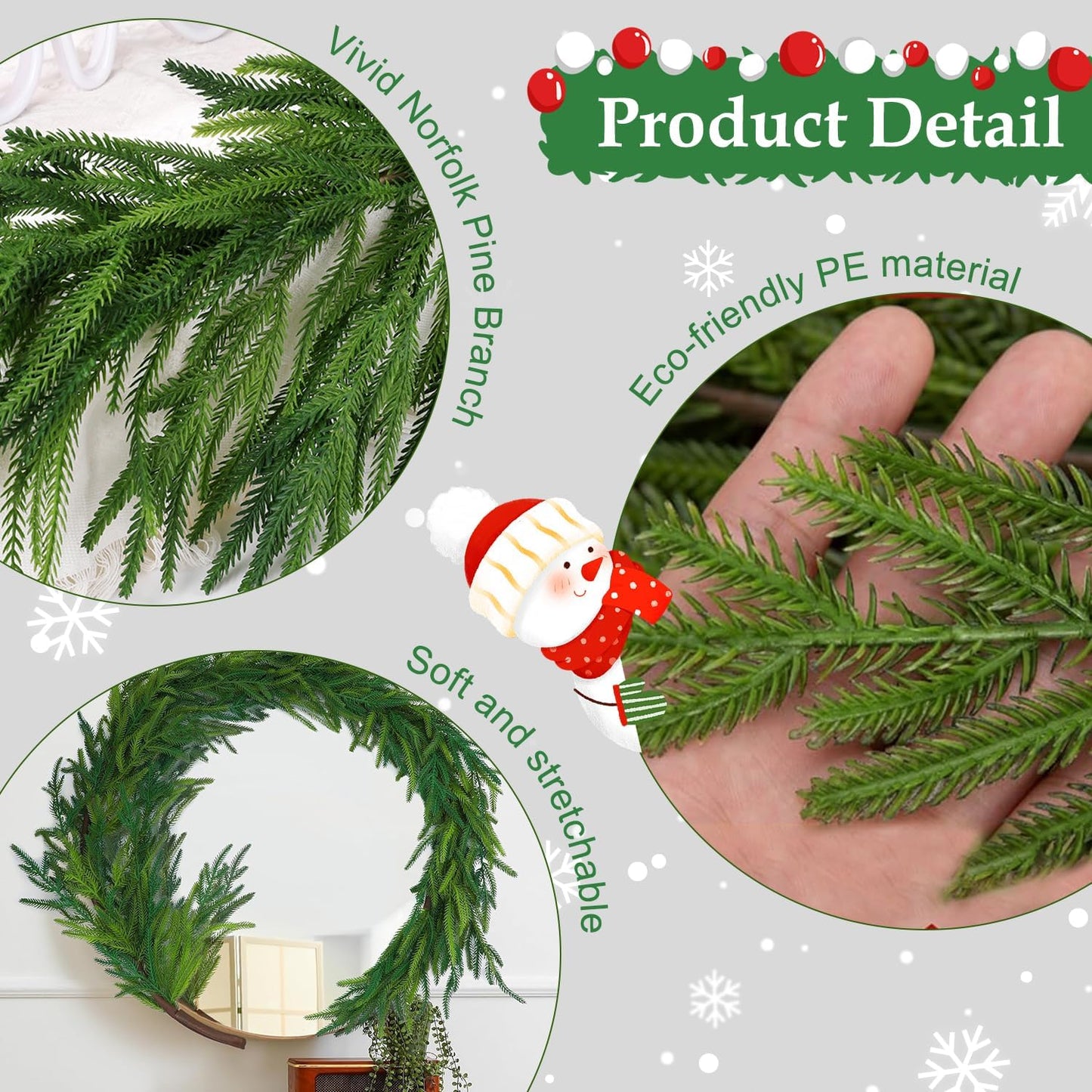 2 Pcs 6 FT Artificial Cedar Garlands, Real Touch Winter Cedar Cypress Garland, Gradient Green Artificial Greenery Pine Garland for Table, Mantle, Wall, Indoor, Outdoor Christmas Decoration