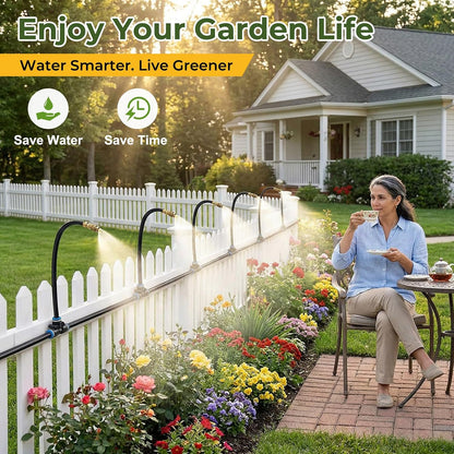 Automatic Drip Irrigation System - 50FT Length, 12 Adjustable Copper Nozzles - Watering Kit for Garden, Lawn, Potted Plants