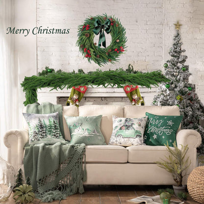 2 Pcs 6 FT Artificial Cedar Garlands, Real Touch Winter Cedar Cypress Garland, Gradient Green Artificial Greenery Pine Garland for Table, Mantle, Wall, Indoor, Outdoor Christmas Decoration