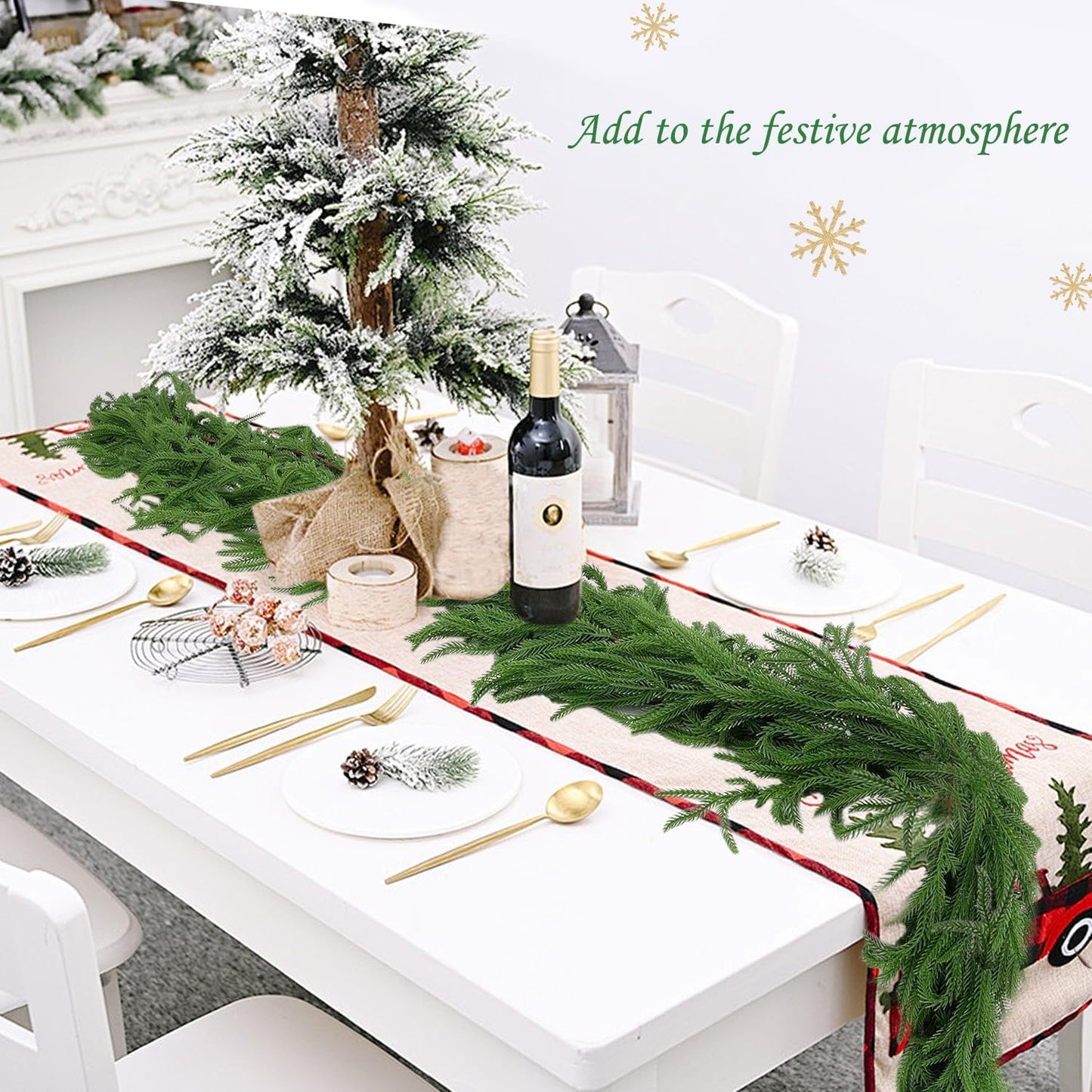 2 Pcs 6 FT Artificial Cedar Garlands, Real Touch Winter Cedar Cypress Garland, Gradient Green Artificial Greenery Pine Garland for Table, Mantle, Wall, Indoor, Outdoor Christmas Decoration